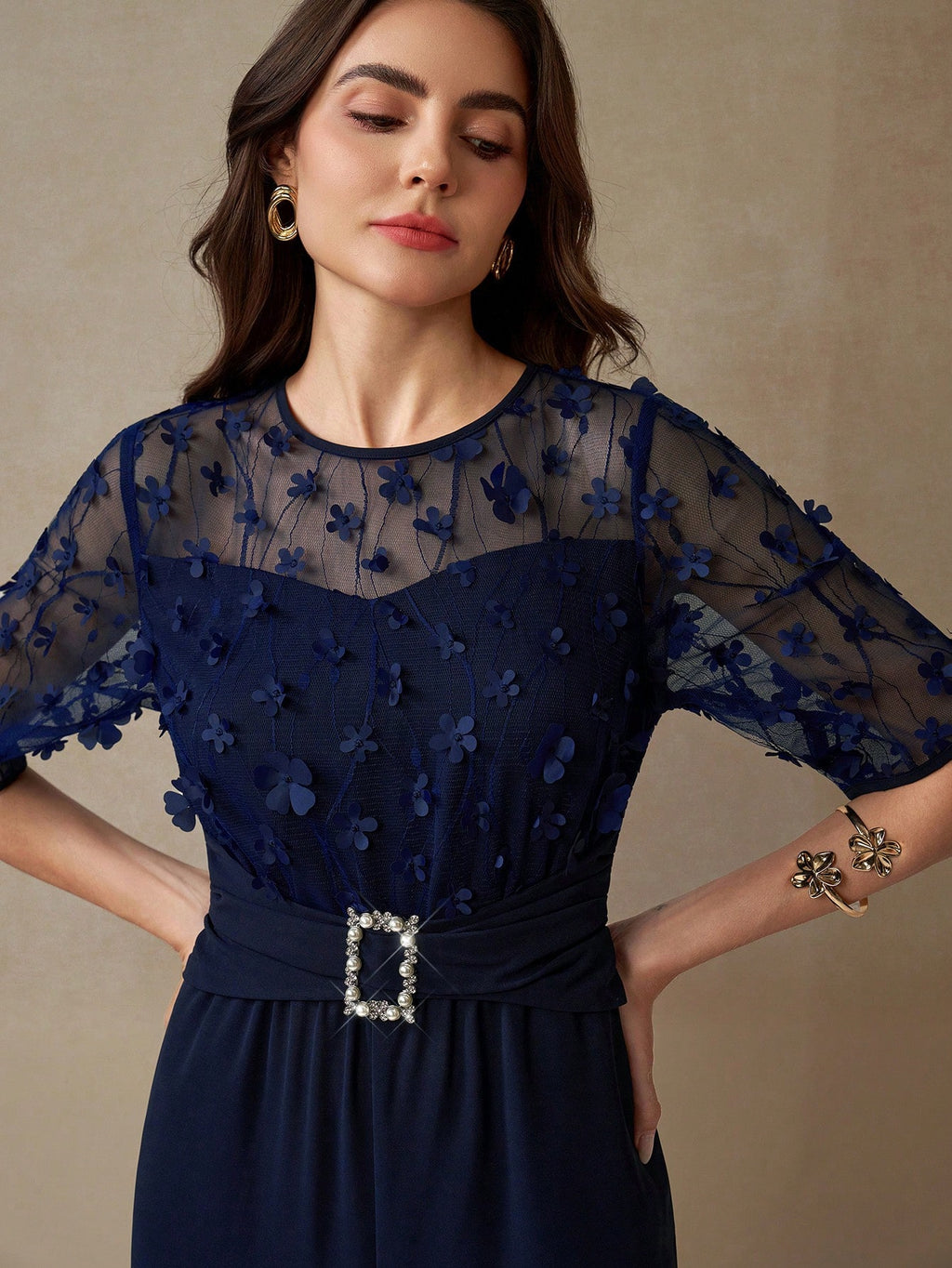Combinaison dentelle bleu pour femme