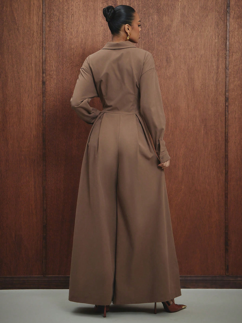 Combinaison marron pantalon large chic