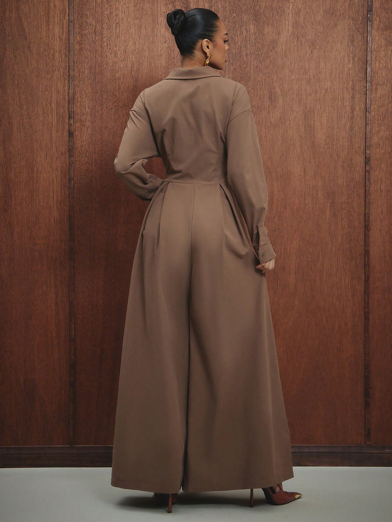 Combinaison marron pantalon large chic