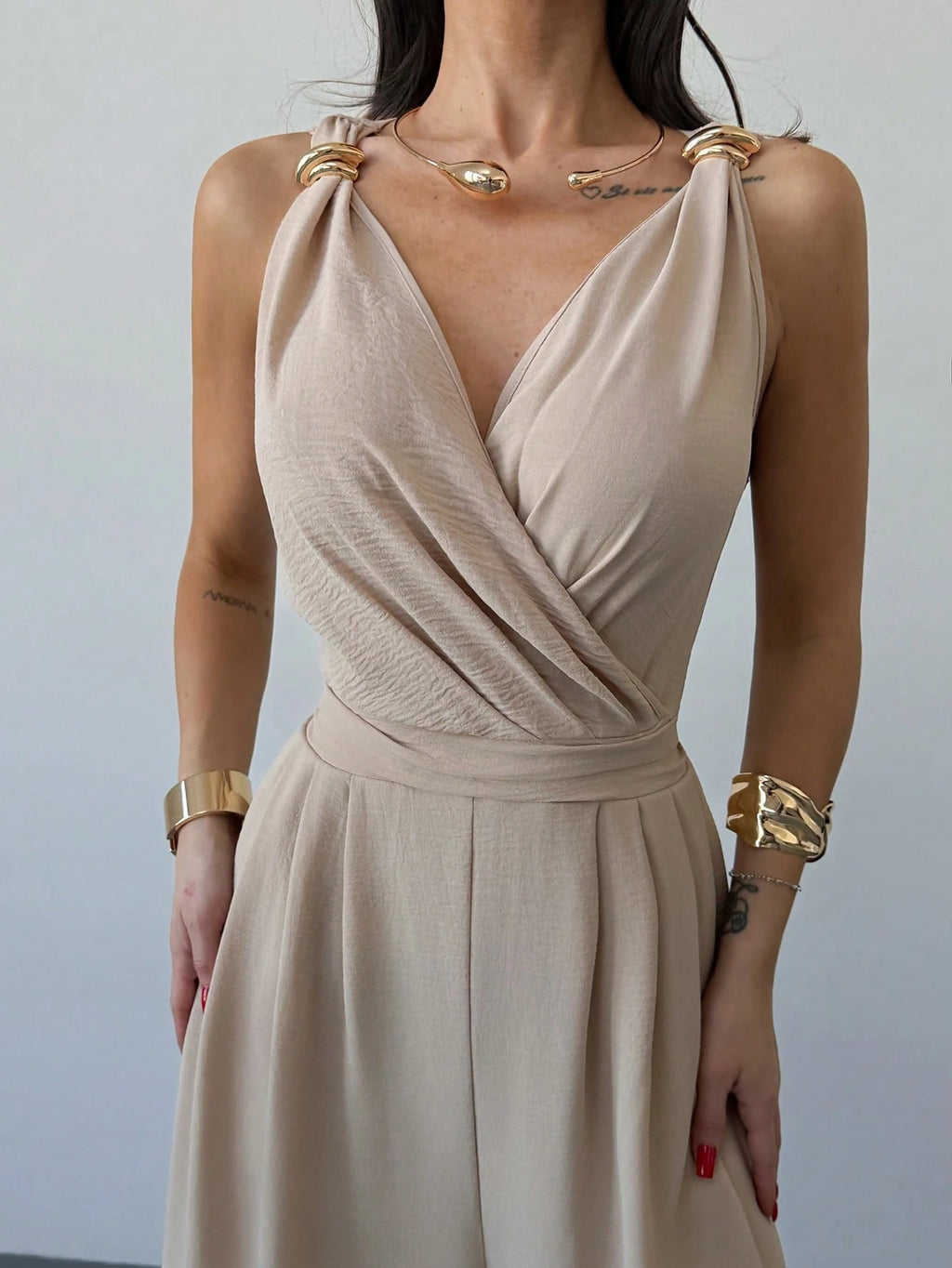combinaison chic femme Col en V avec Nœud