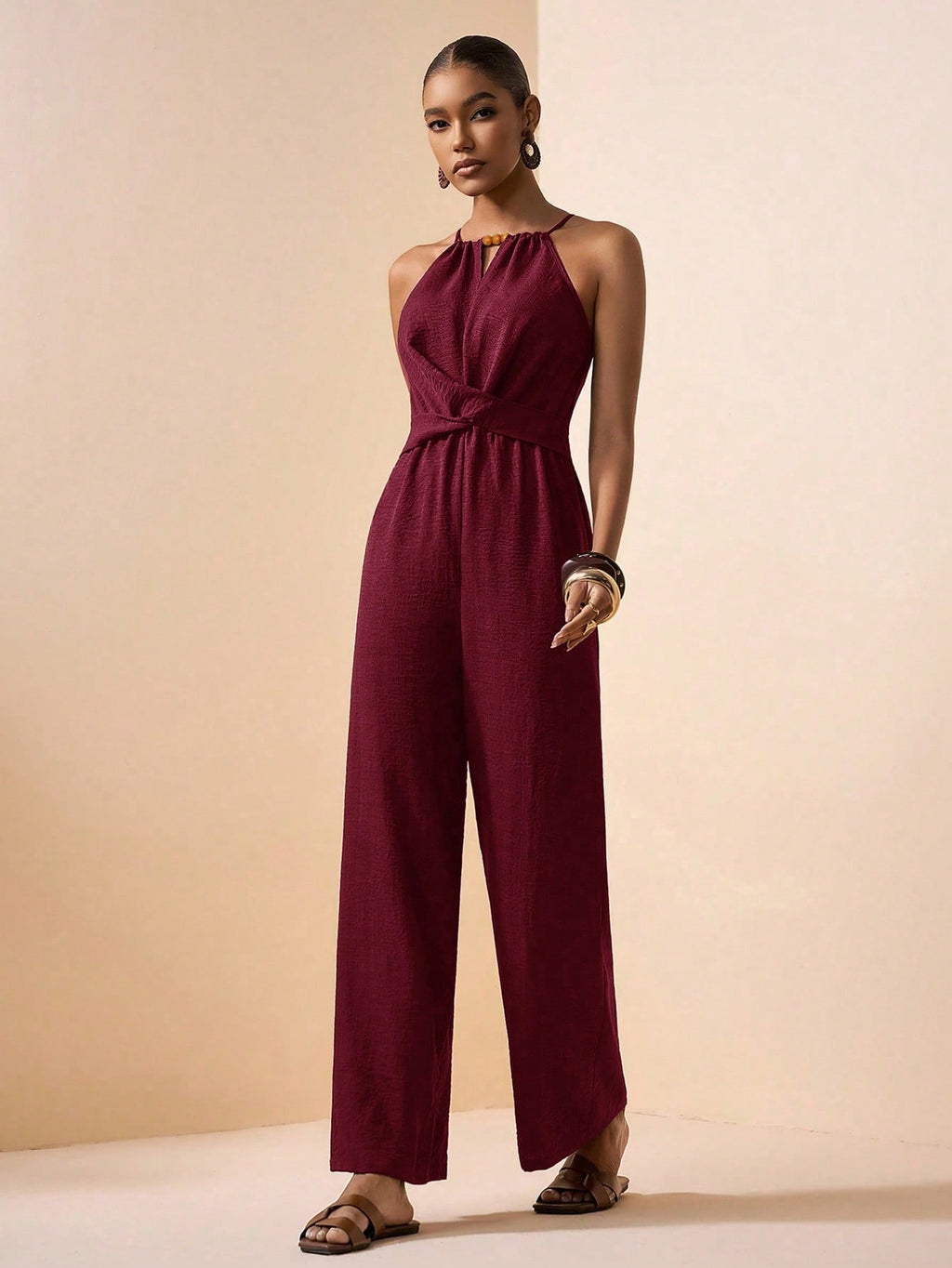 combinaison elegante femme bordeau ample
