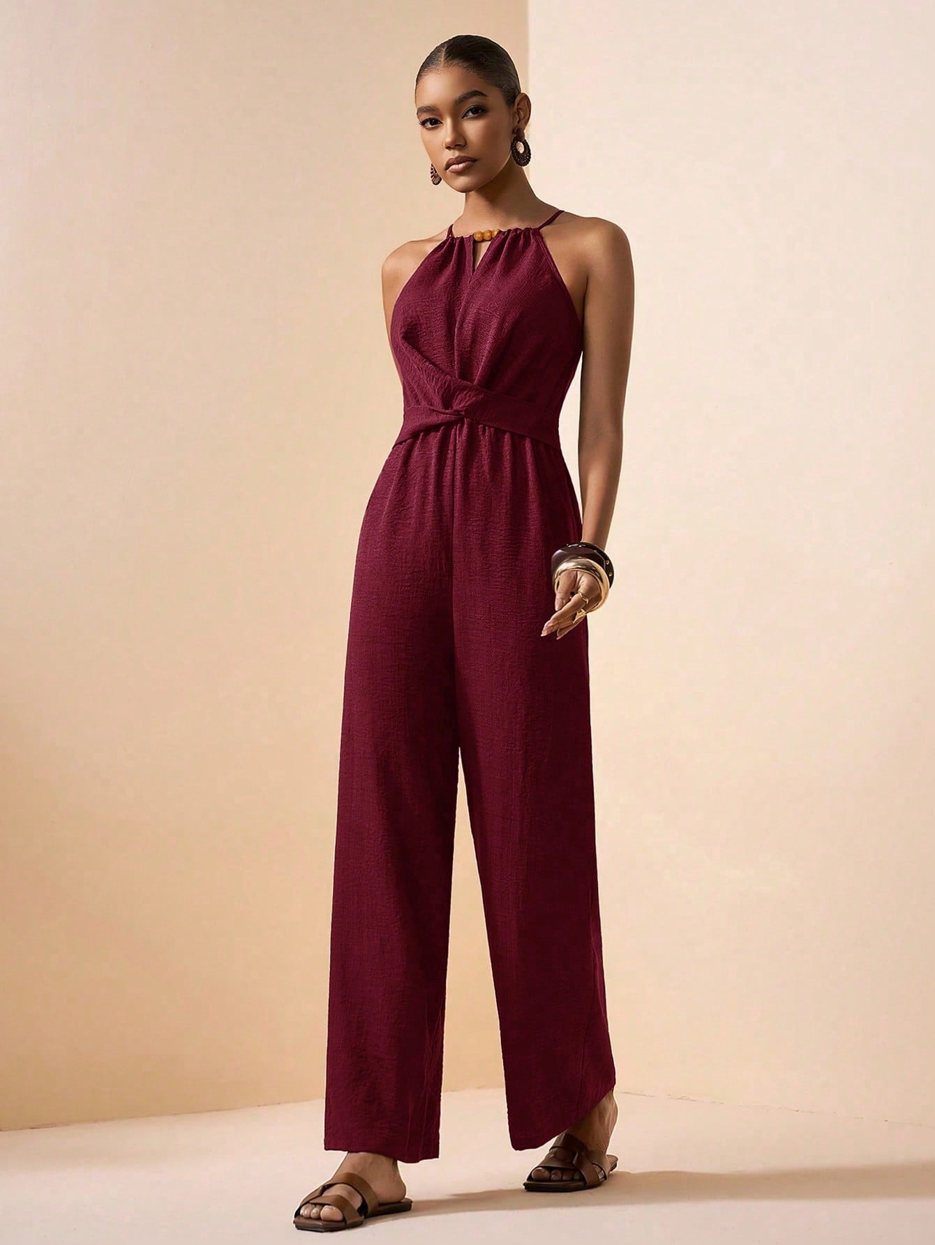 combinaison elegante femme bordeau ample