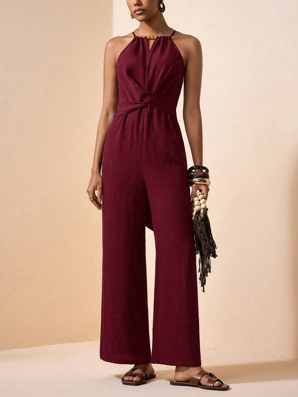 combinaison elegante femme bordeau ample
