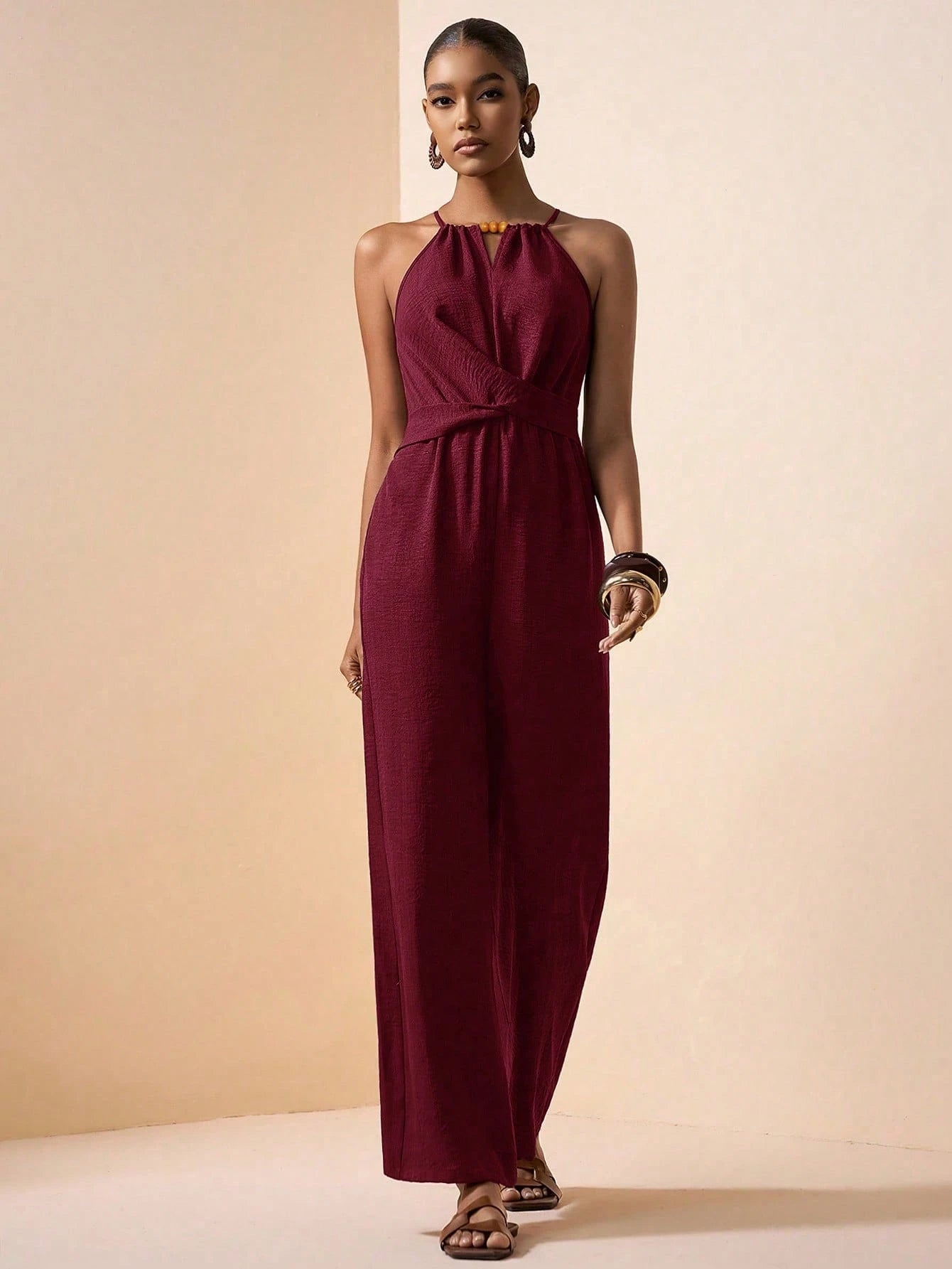 combinaison elegante femme bordeau ample