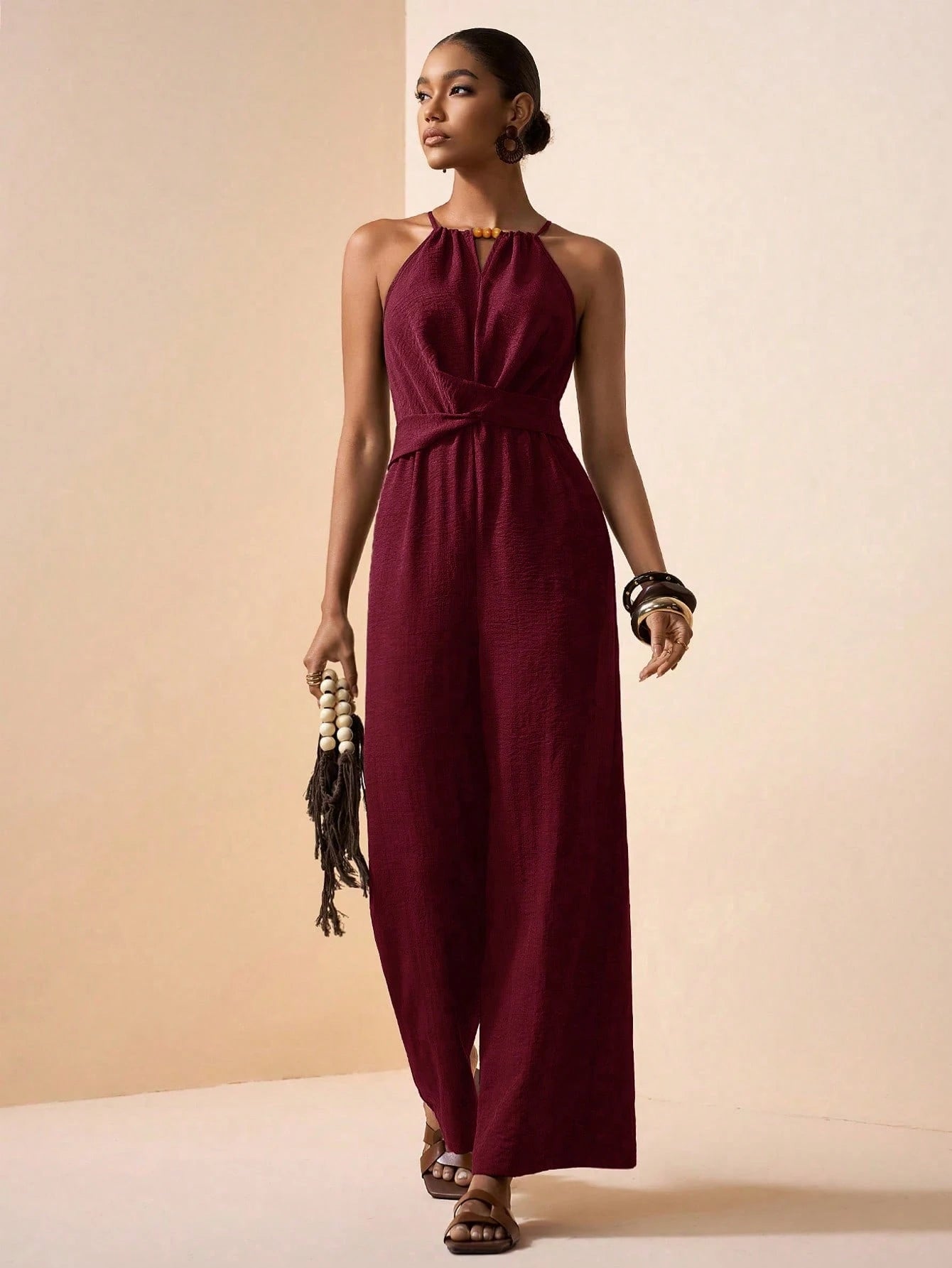 combinaison elegante femme bordeau ample