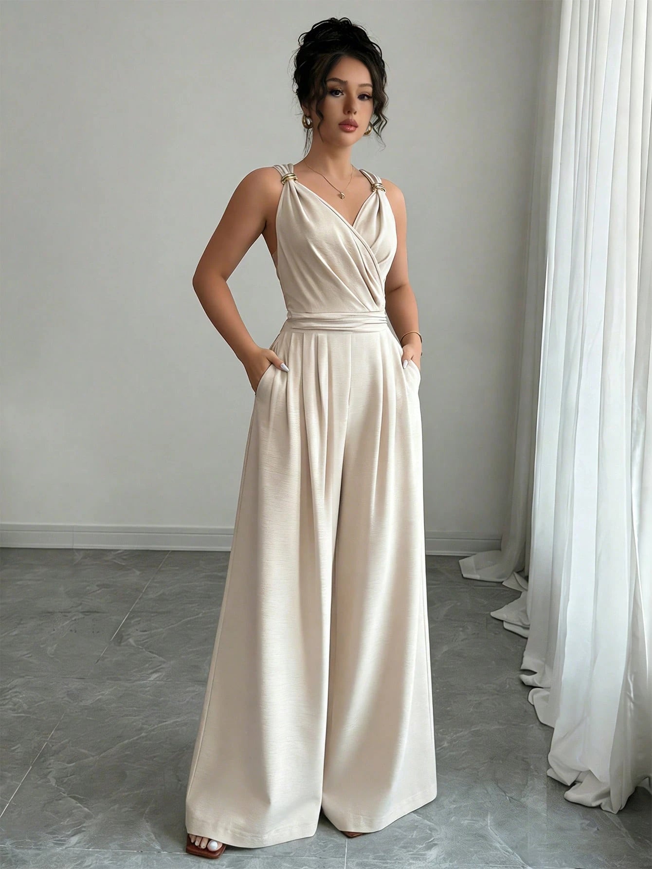 combinaison chic femme Col en V avec Nœud