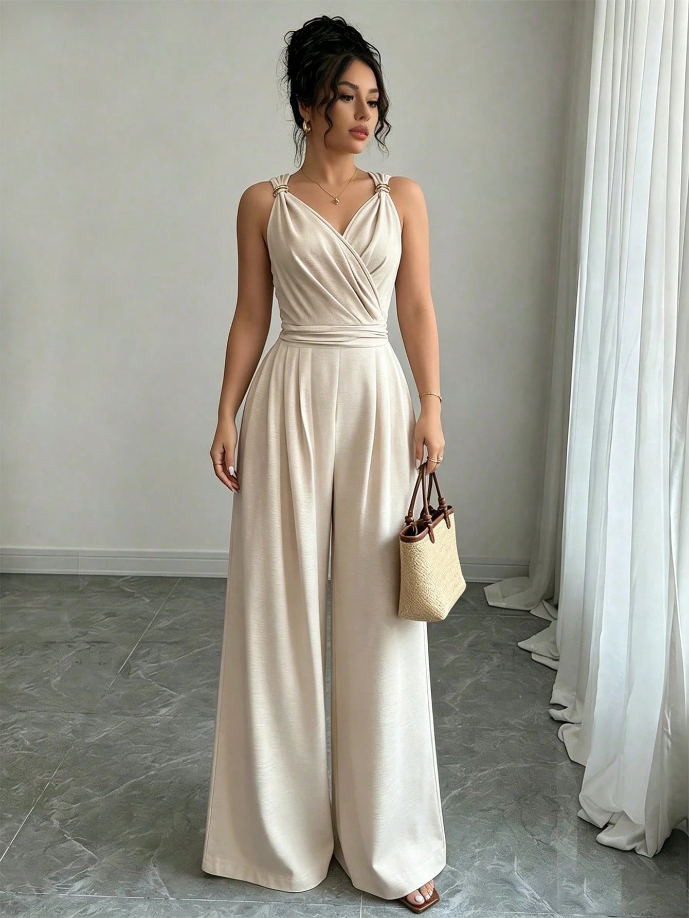 combinaison chic femme Col en V avec Nœud