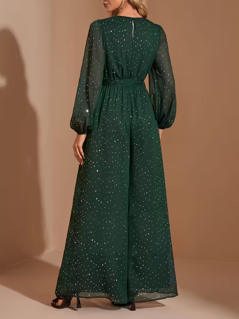 combinaison de soirée femme verte en Mousseline