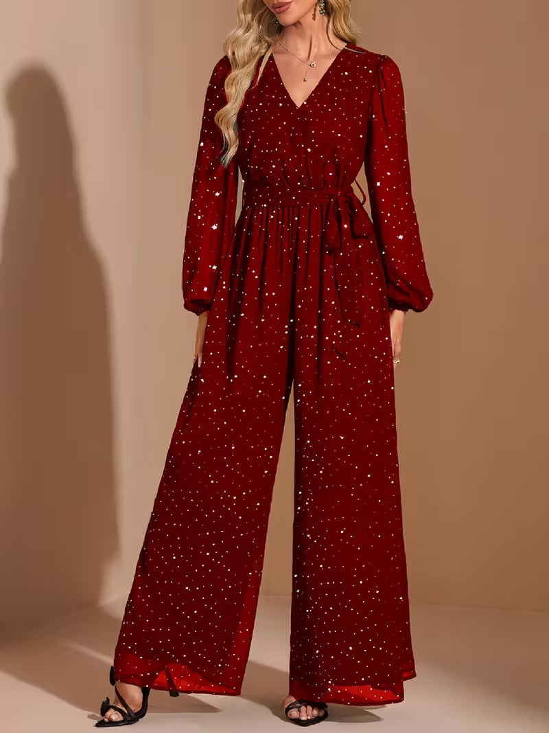 combinaison classe pour femme Longue à Manches rouge en Mousseline