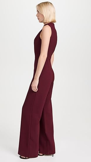 combinaison femme sans manche bordeau, col tourte, taille haute