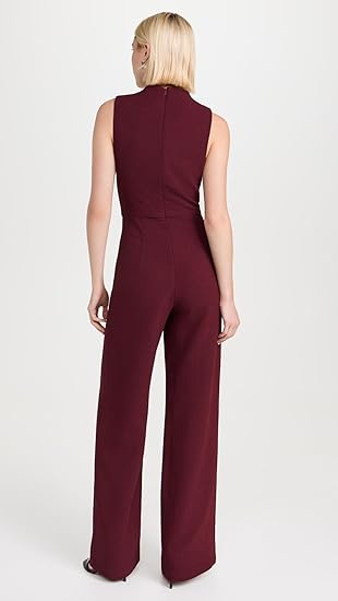 combinaison femme sans manche bordeau, col tourte, taille haute
