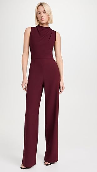 combinaison femme sans manche bordeau, col tourte, taille haute