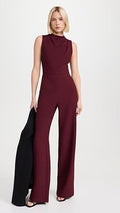 combinaison femme sans manche bordeau, col tourte, taille haute
