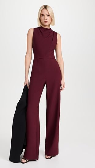 combinaison femme sans manche bordeau, col tourte, taille haute