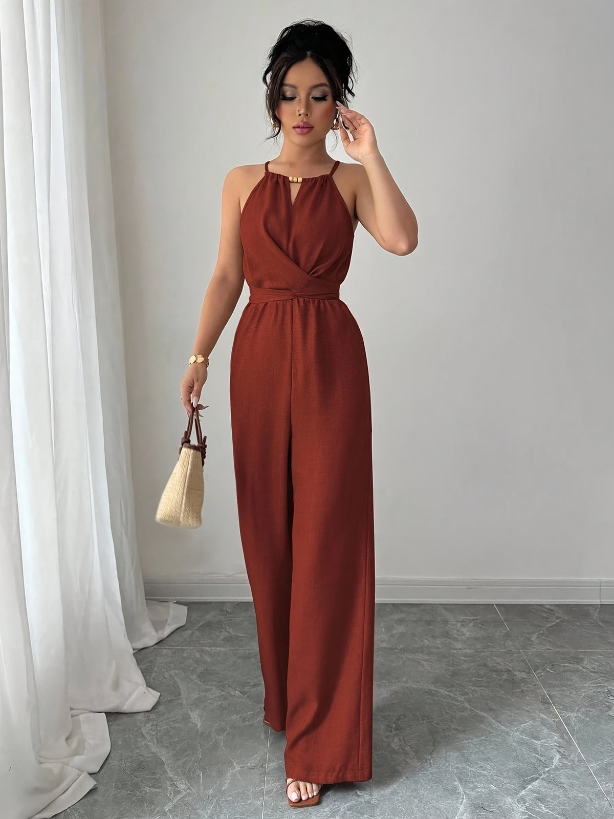 combinaison marron femme décorée de perles