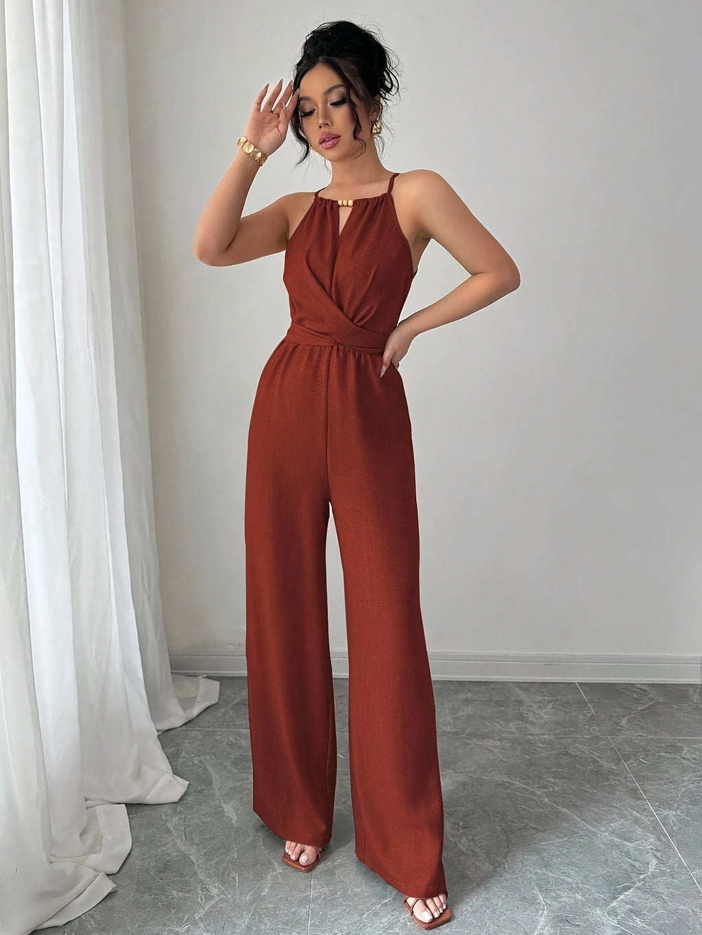 combinaison marron femme décorée de perles