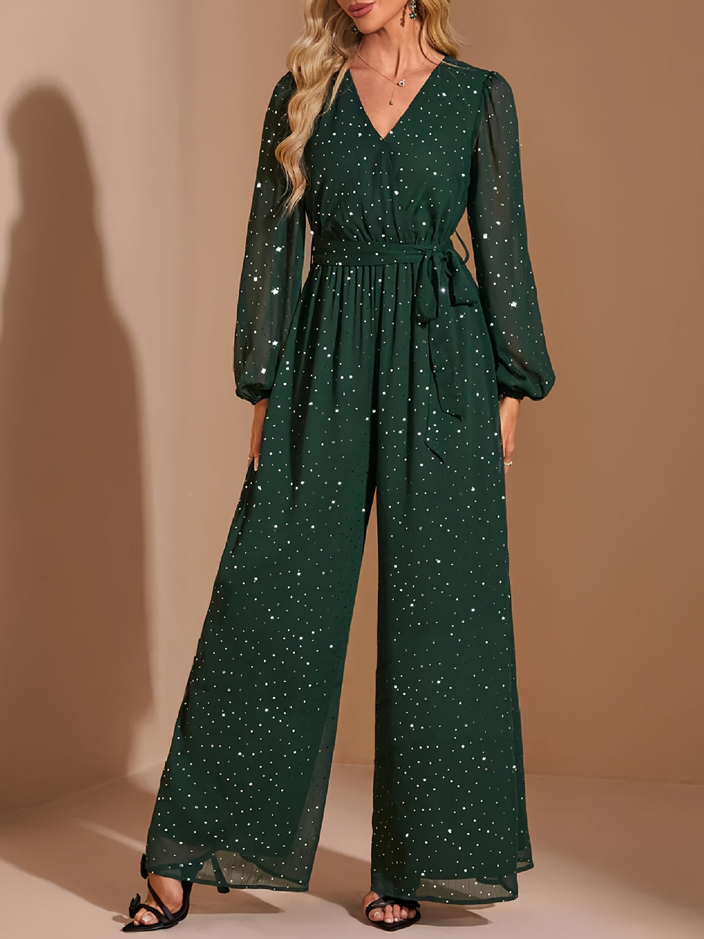 combinaison de soirée femme verte en Mousseline