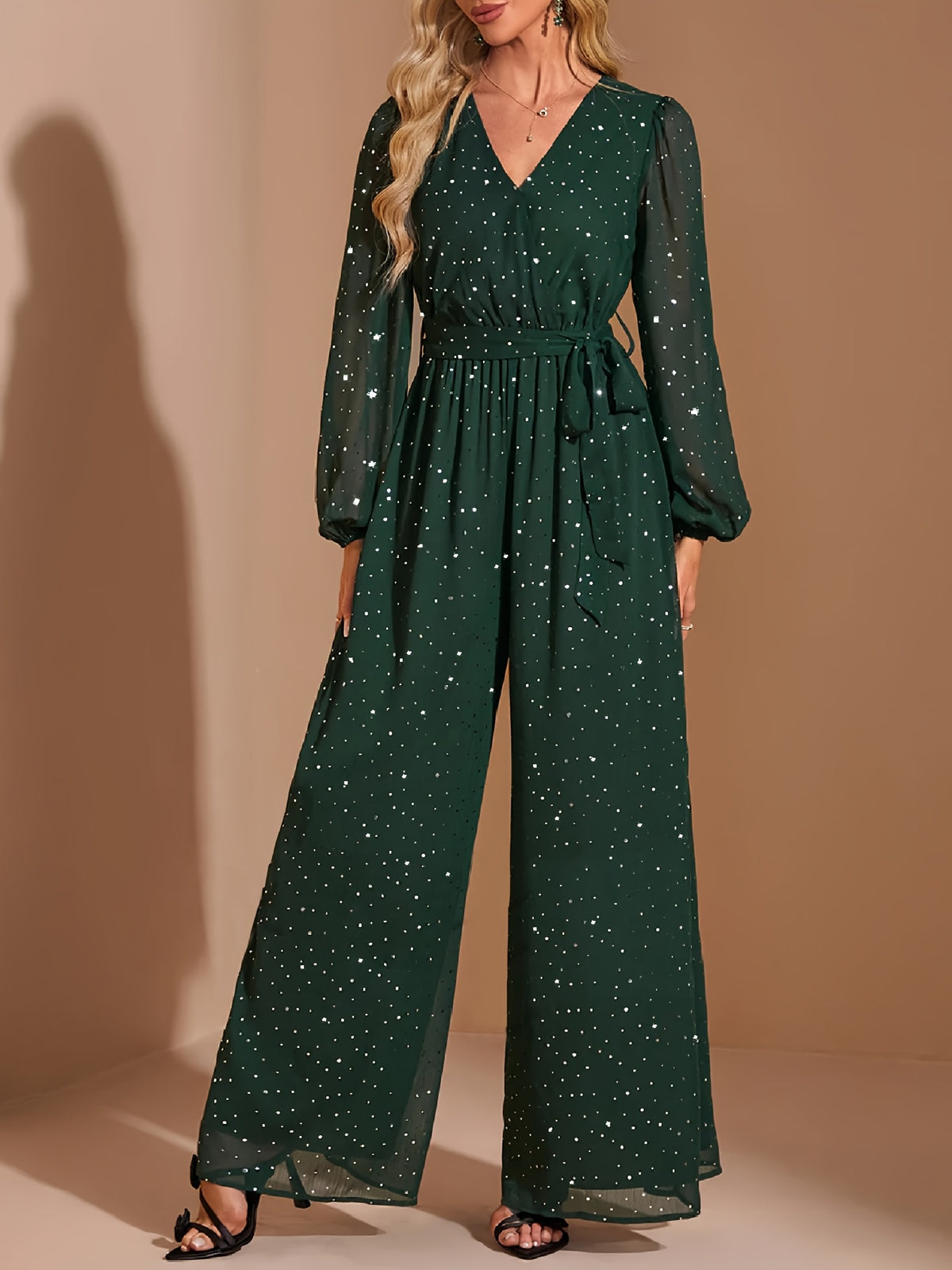 combinaison de soirée femme verte en Mousseline