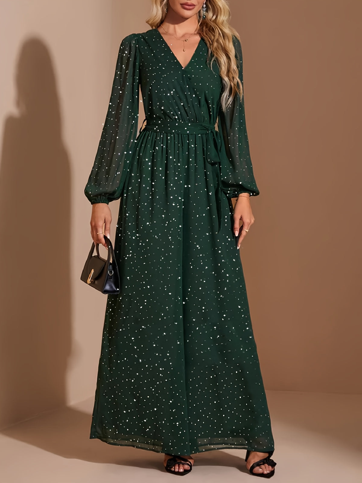 combinaison de soirée femme verte en Mousseline
