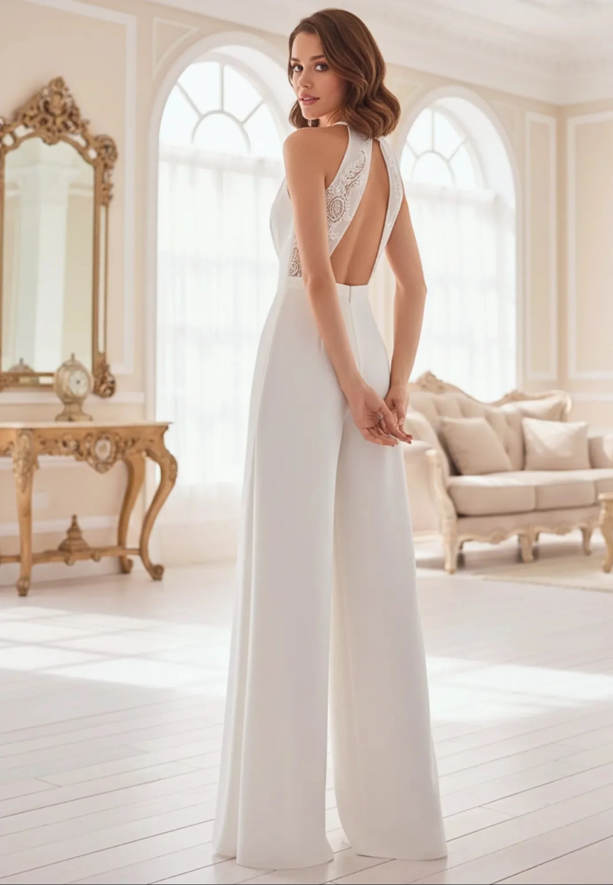 combinaison femme mariage dos nu blanche à col
