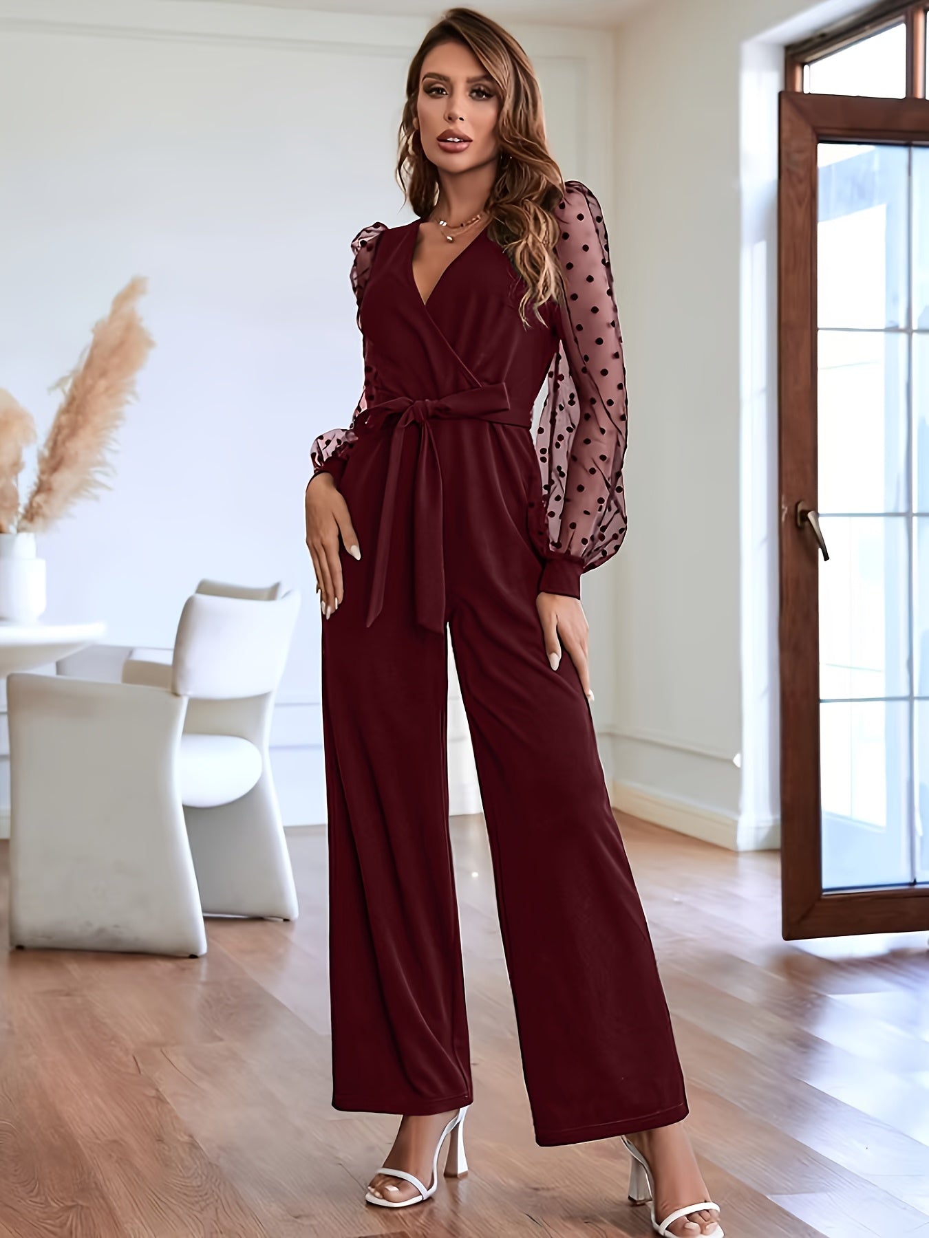 Combinaison Femme Élégante avec Ceinture, Patchwork de Dentelle Classique et Tendance