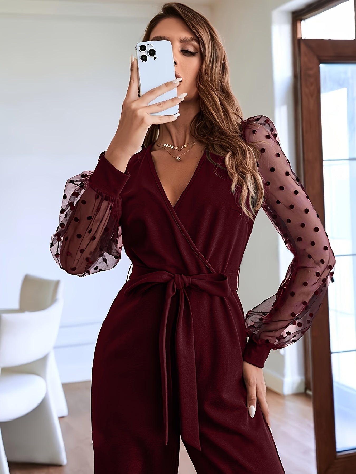 Combinaison Femme Élégante avec Ceinture, Patchwork de Dentelle Classique et Tendance