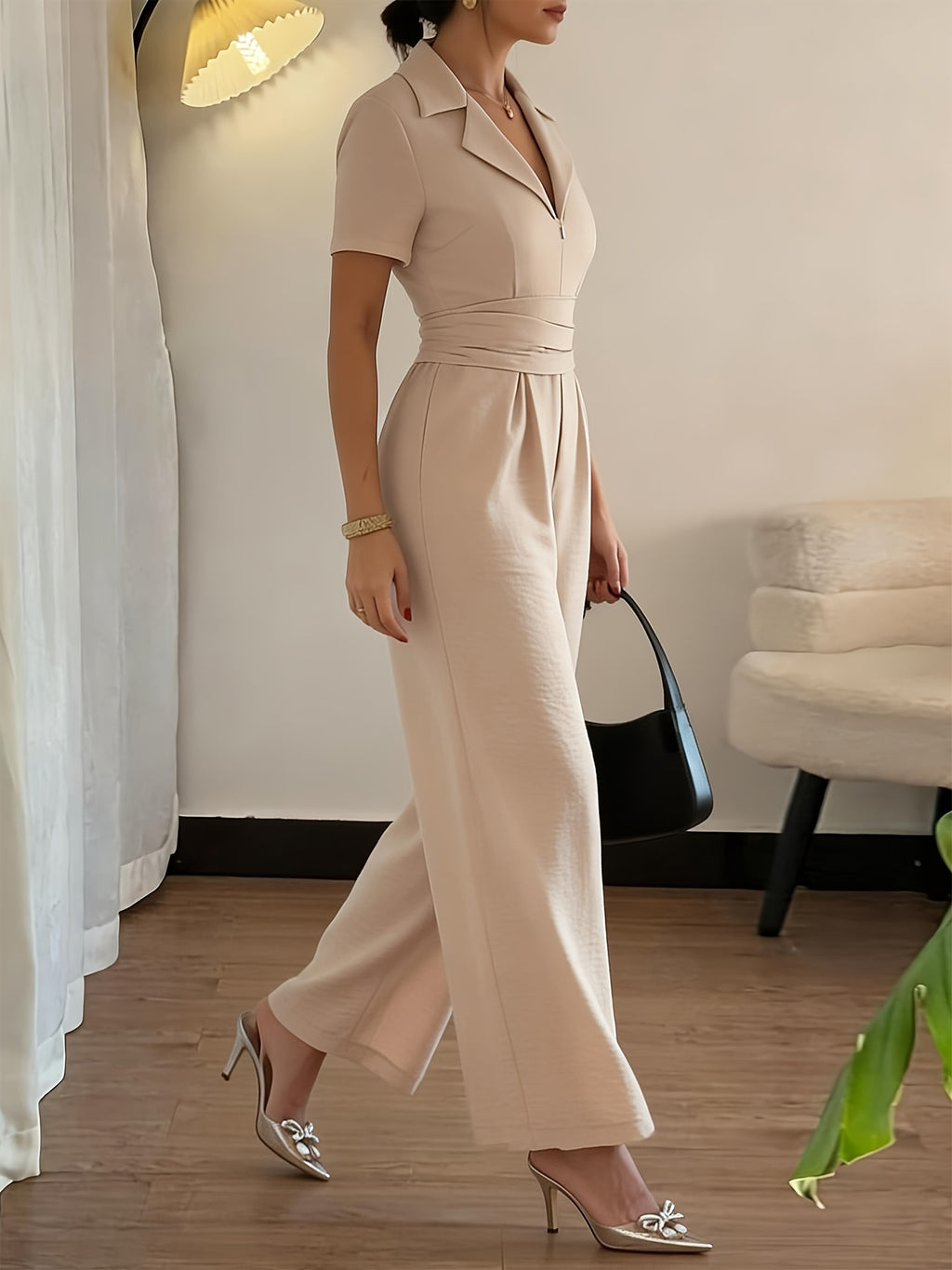 combinaison beige femme à jambes larges