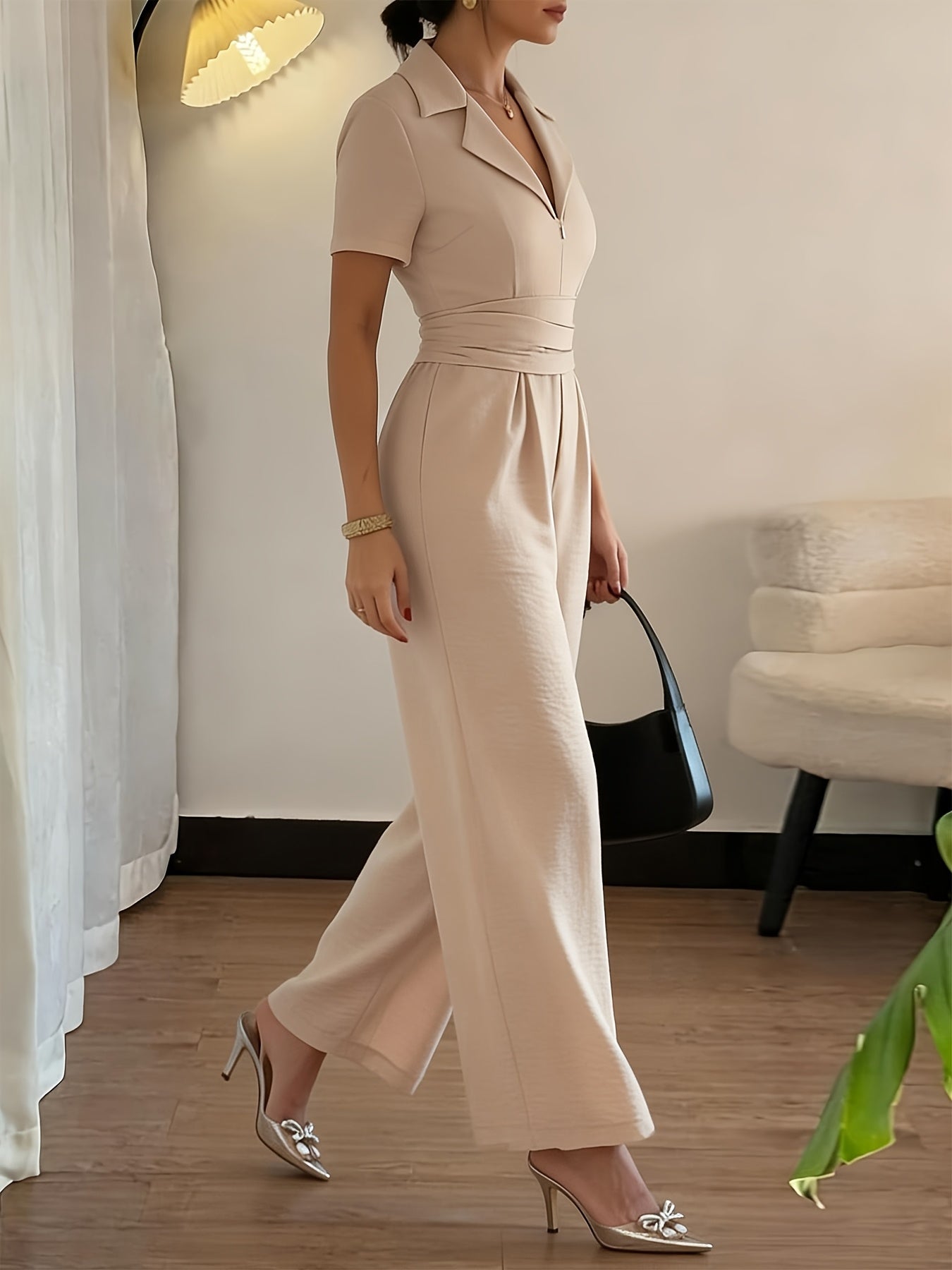 combinaison beige femme à jambes larges