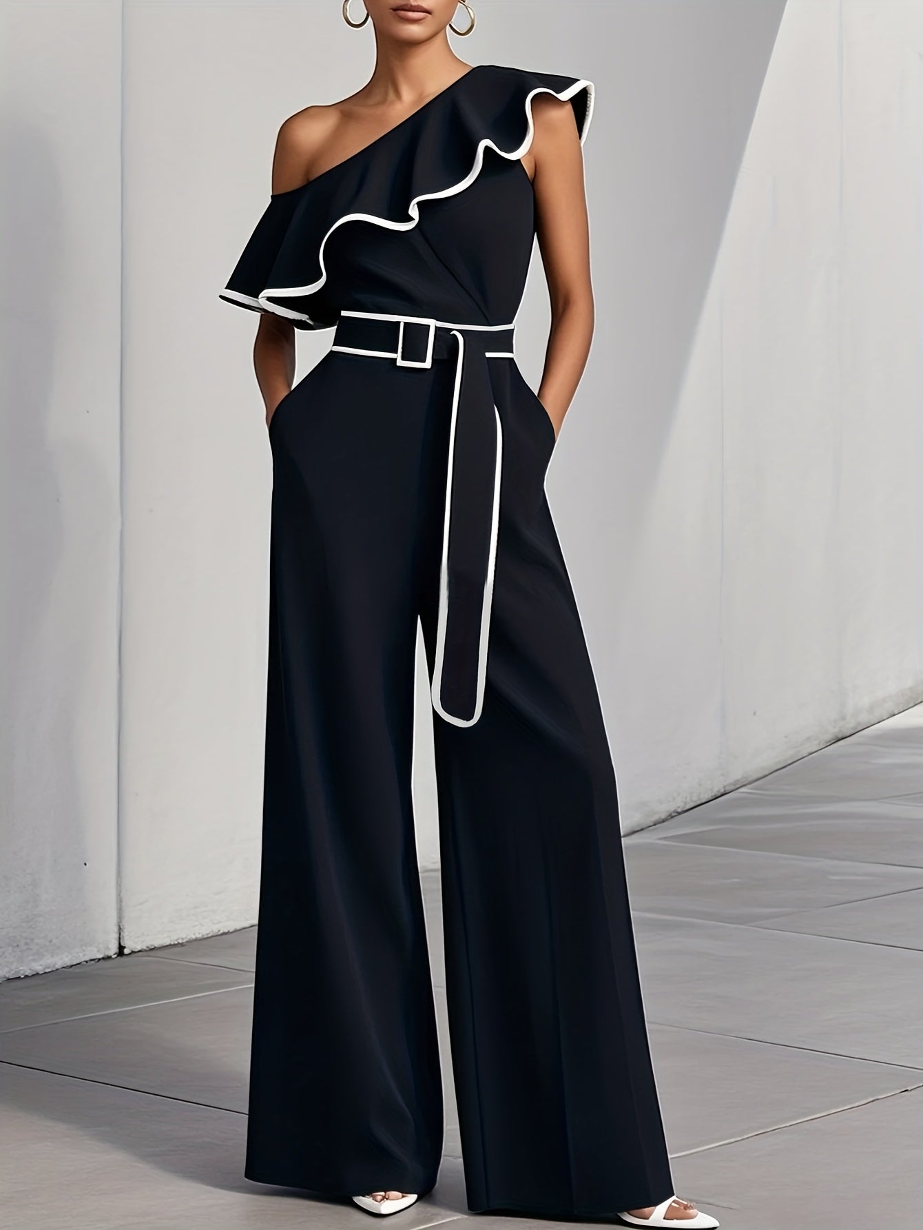 combinaison femme noir à une épaule design elegant