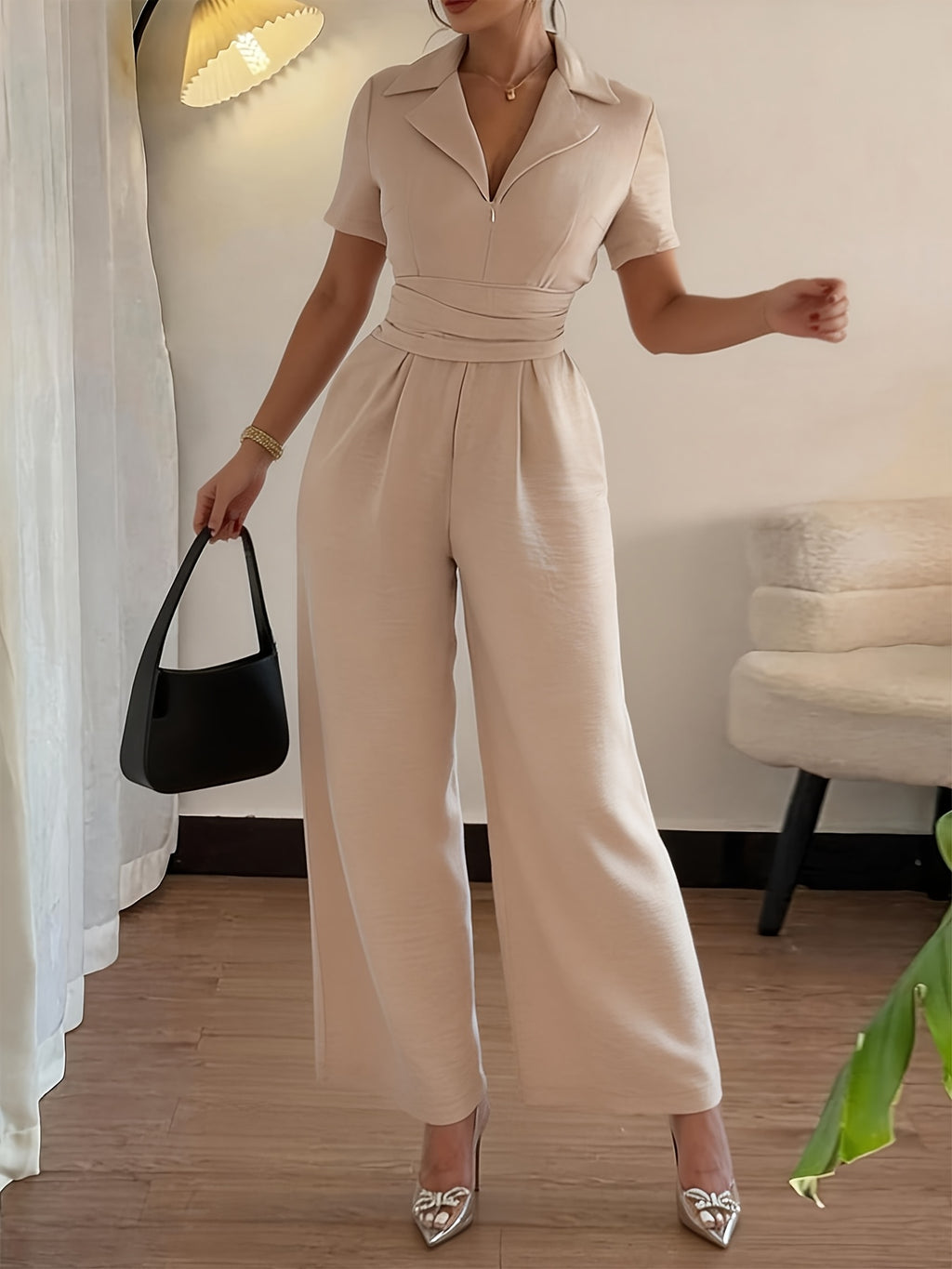 combinaison beige femme à jambes larges