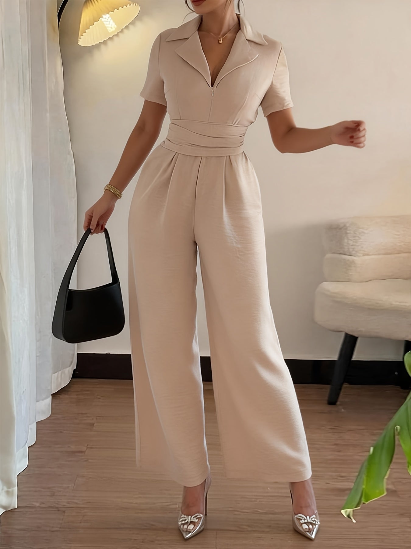 combinaison beige femme à jambes larges