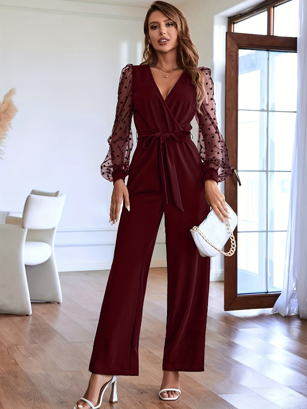 Combinaison Femme Élégante avec Ceinture, Patchwork de Dentelle Classique et Tendance
