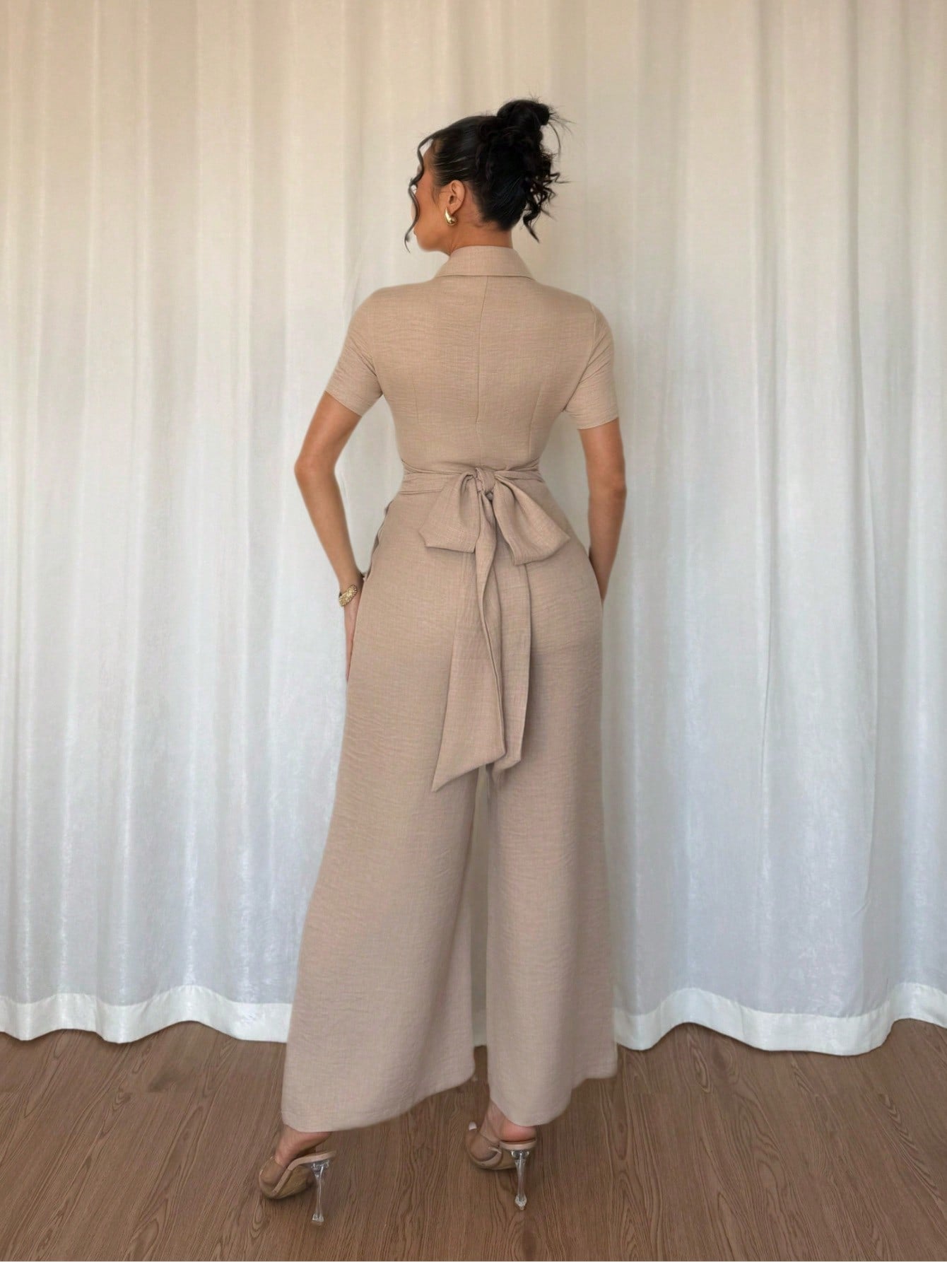 combinaison beige femme à jambes larges