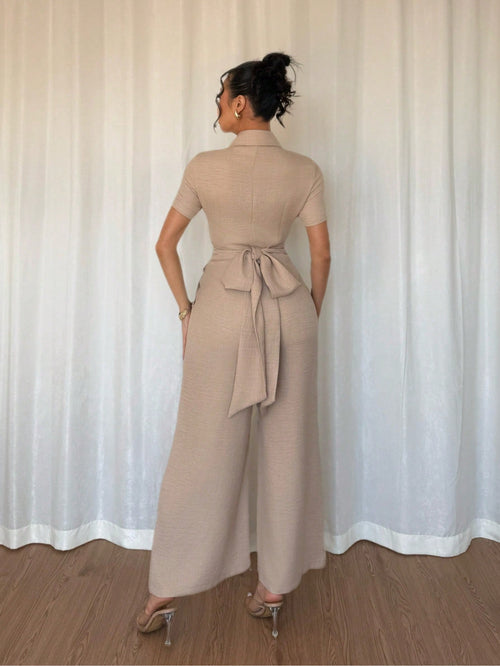 combinaison beige femme à jambes larges