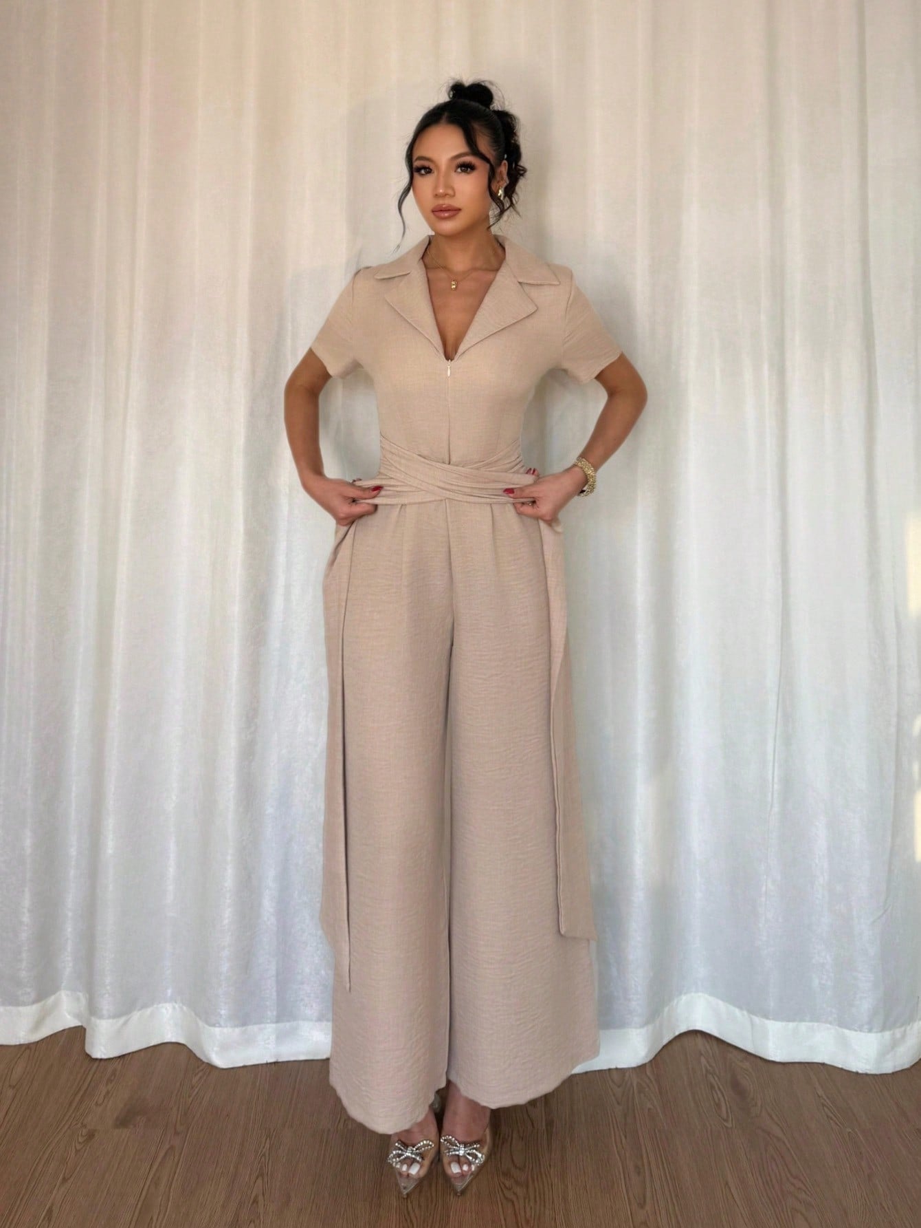 combinaison beige femme à jambes larges