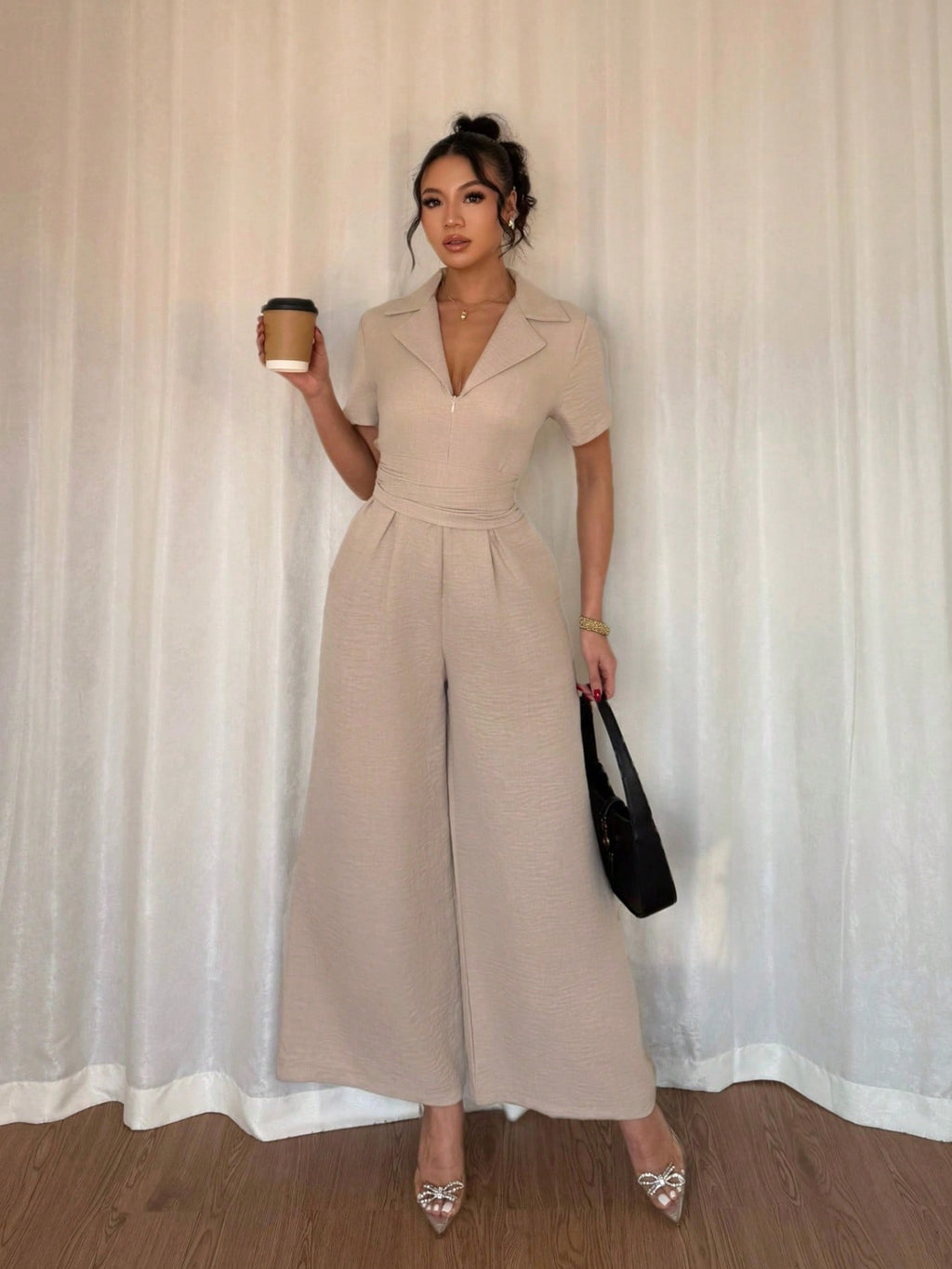 combinaison beige femme à jambes larges