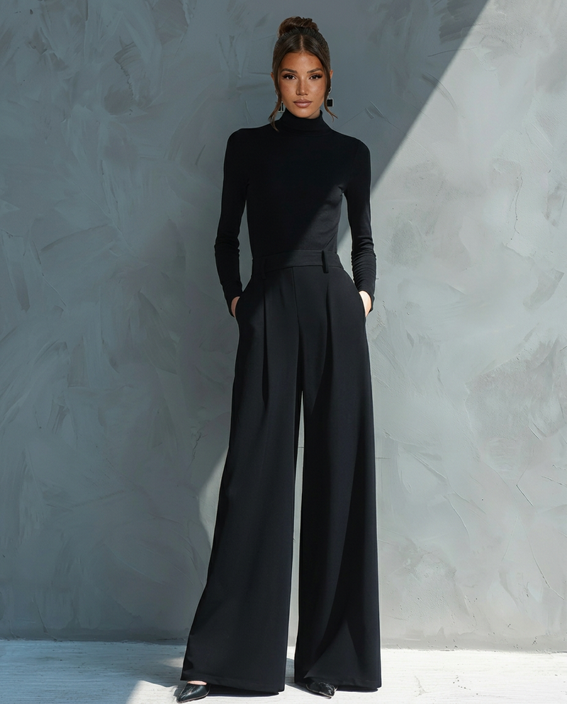 Combinaison pantalon en maille à col roulé et jambes larges
