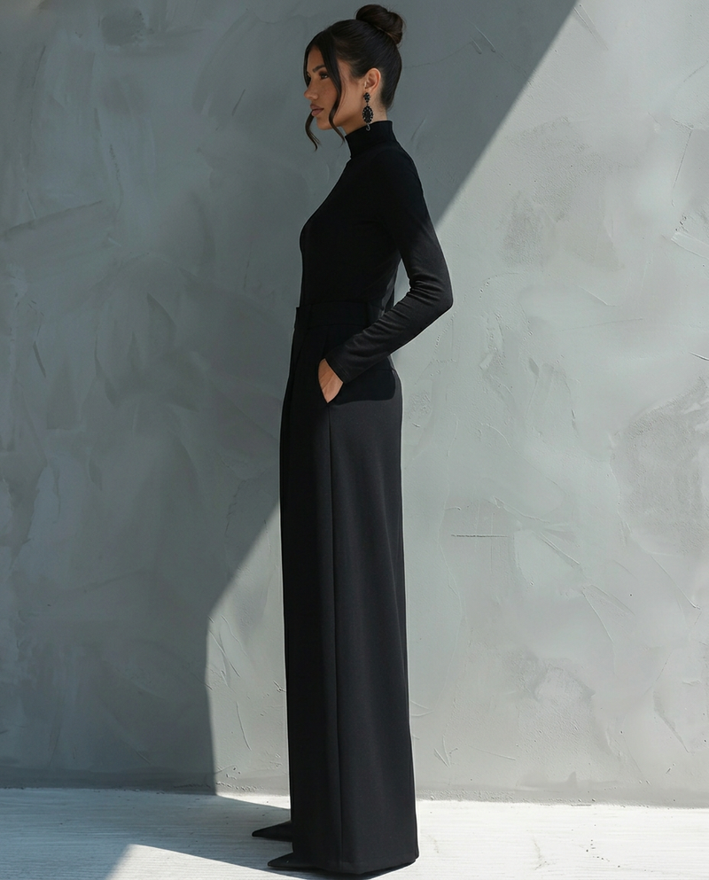 Combinaison pantalon en maille à col roulé et jambes larges