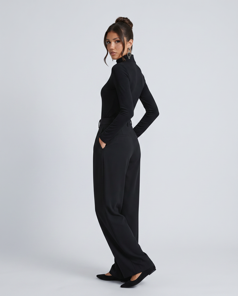 Combinaison pantalon en maille à col roulé et jambes larges