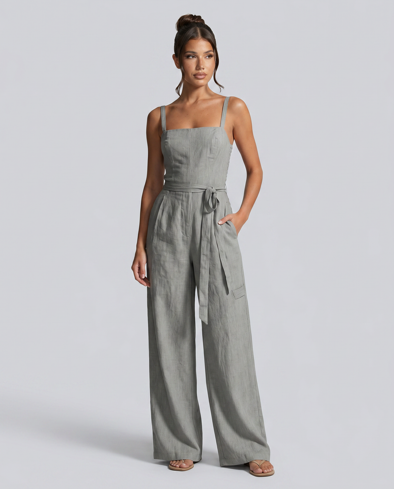 Combinaison pantalon large à nouer à la taille gris