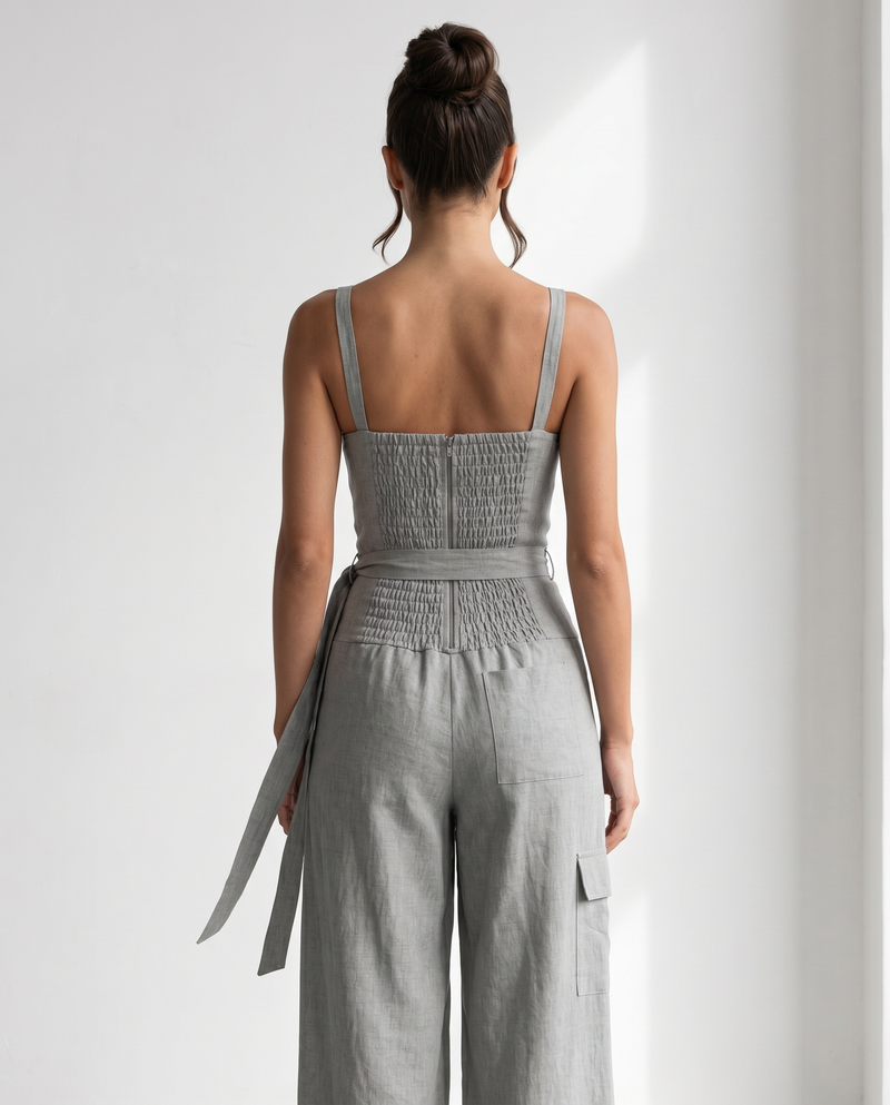 Combinaison pantalon large à nouer à la taille gris