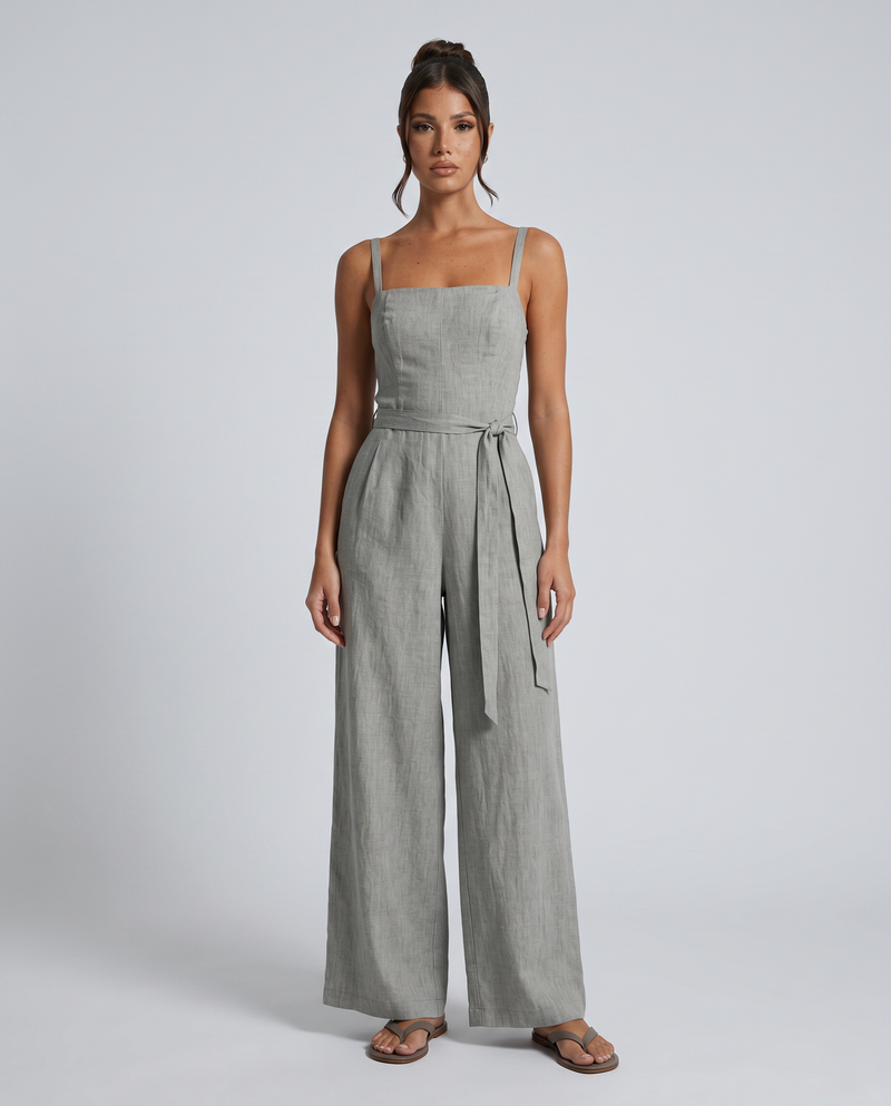 Combinaison pantalon large à nouer à la taille gris
