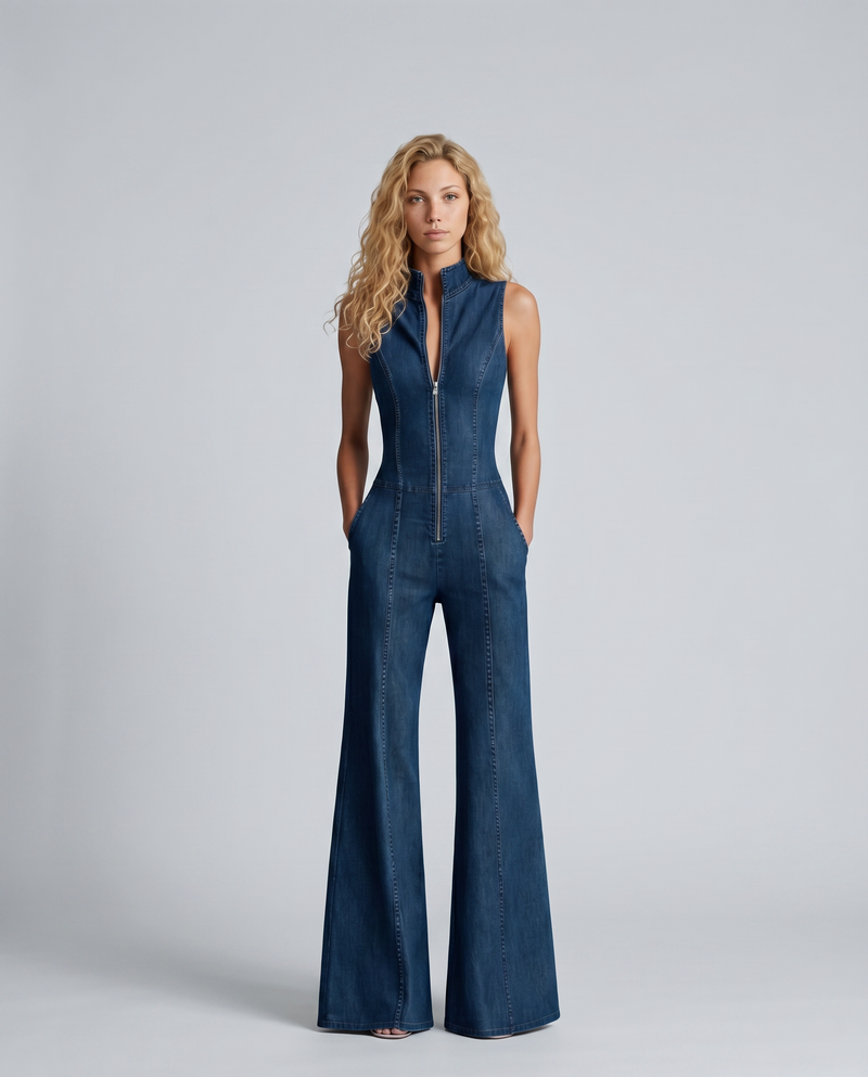 combinaison jean femme bleu marine