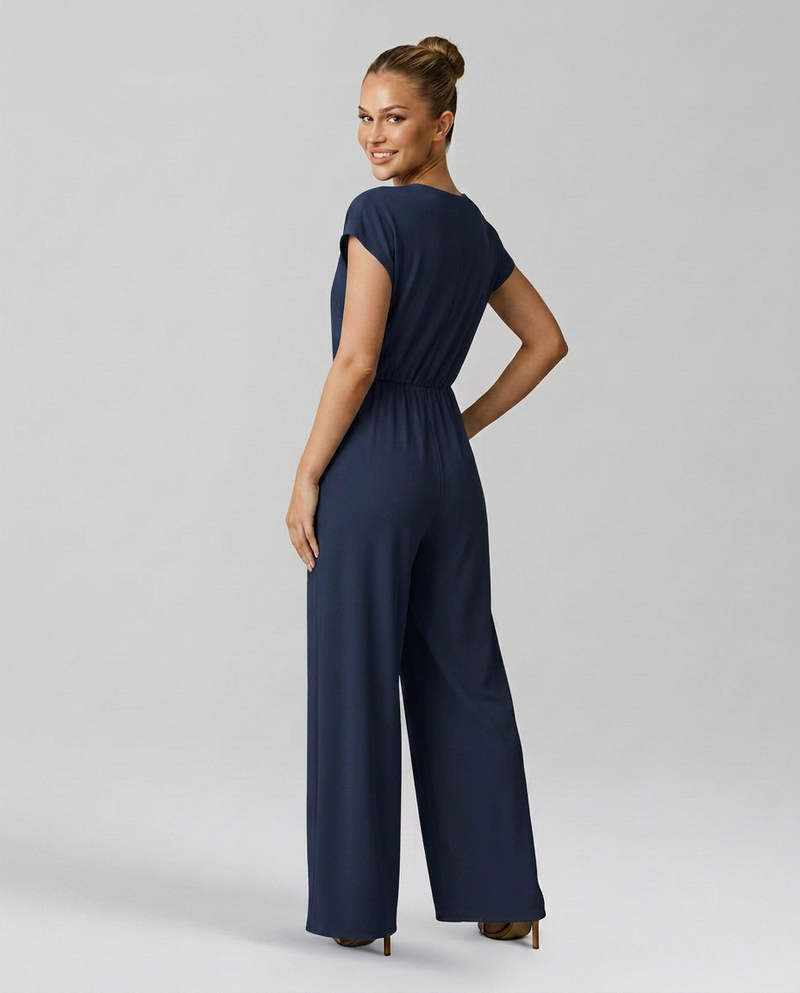Combinaison pantalon à col en V et taille nouée