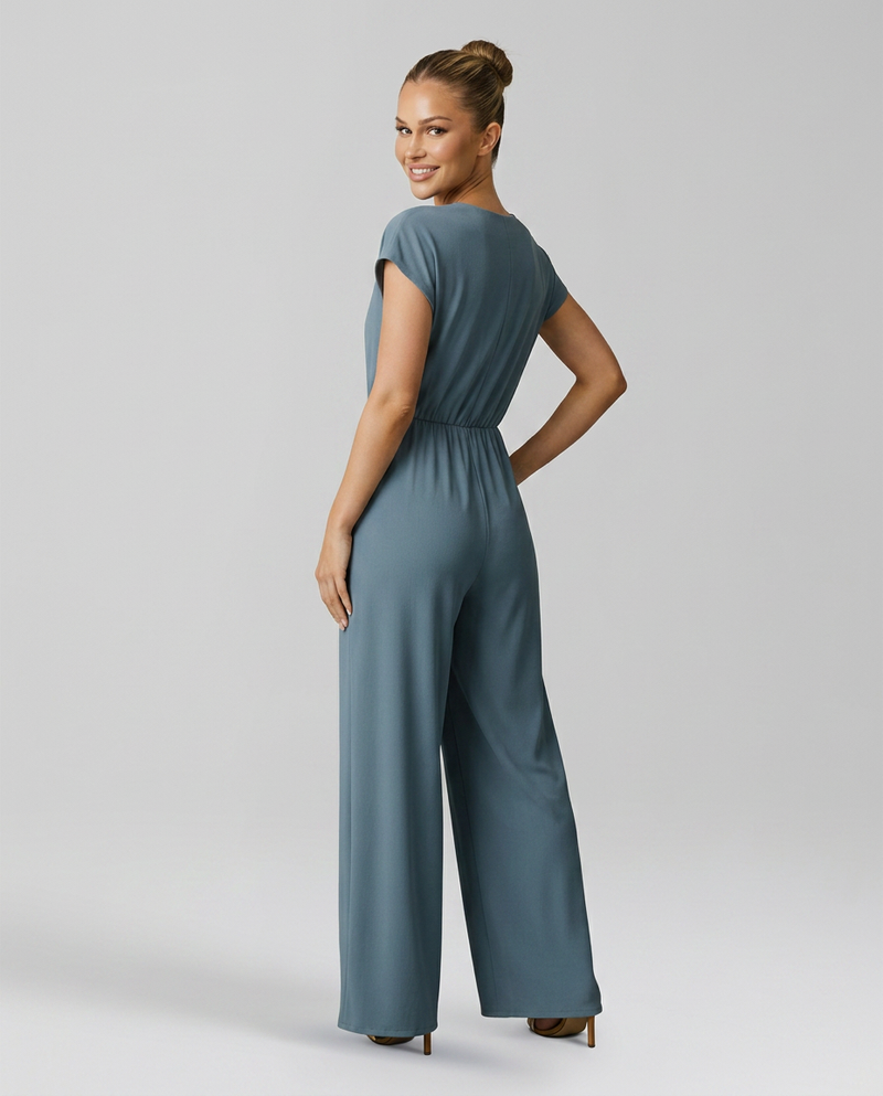 Combinaison pantalon à col en V et taille nouée