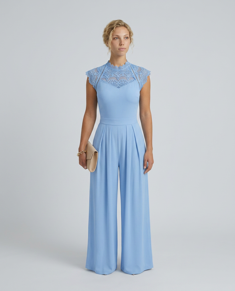 Combinaison jambes larges avec corsage en dentelle