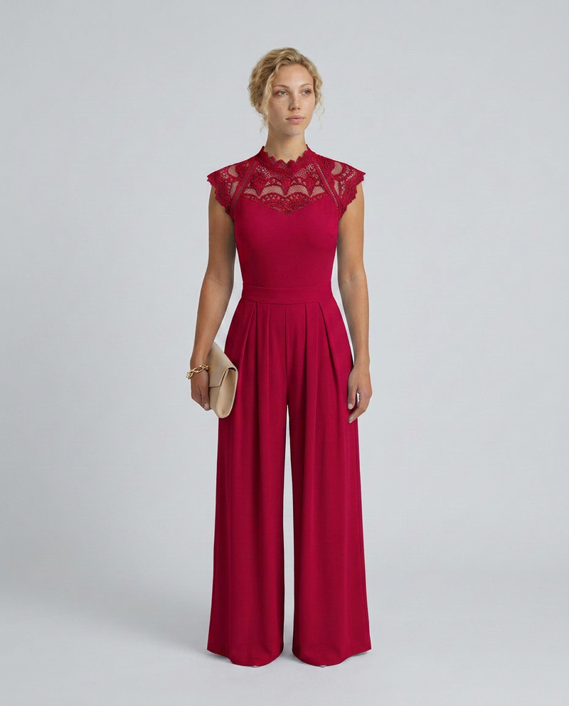 Combinaison jambes larges avec corsage en dentelle