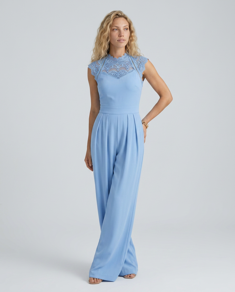 Combinaison jambes larges avec corsage en dentelle