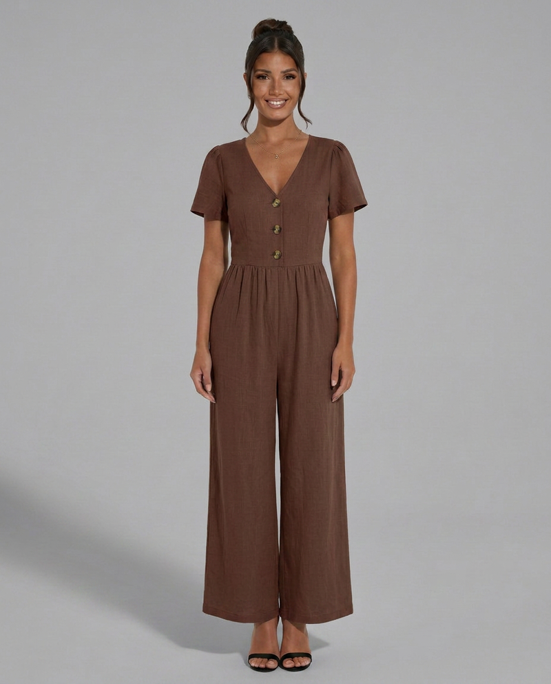 Combinaison Brandy à jambes larges et détails boutonnés