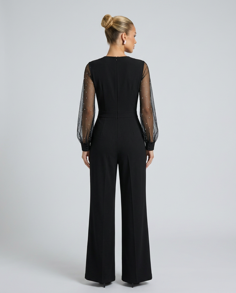 Combinaison pantalon à jambes larges et manches en résille